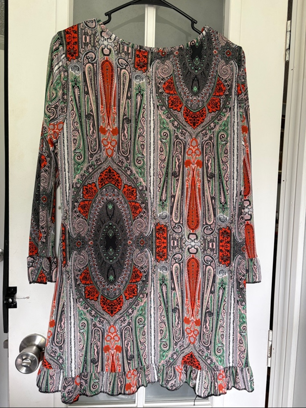 Nuggles Paisley Ruffle Tunic Top in Coral, Green & Gray - Picture 6 of 7